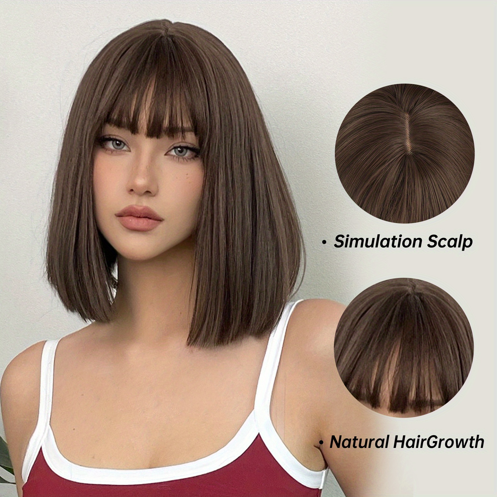 Straight Bob Wigs Bangs Synthetic Wigs Womens Wigs Temu 