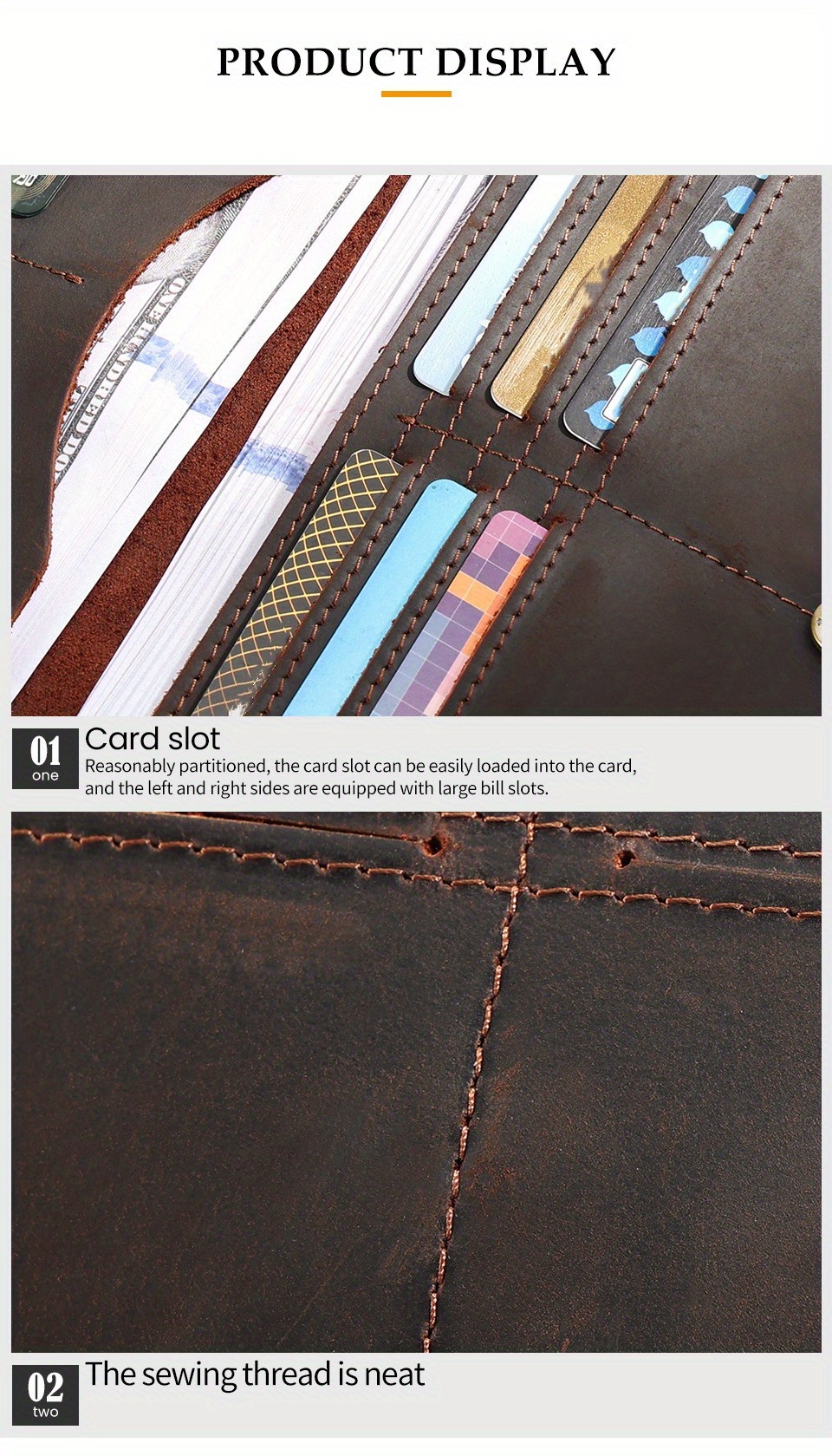 Vintage Cow Leather Wallet Men Leather Long Wallet Clutch Bag Male
