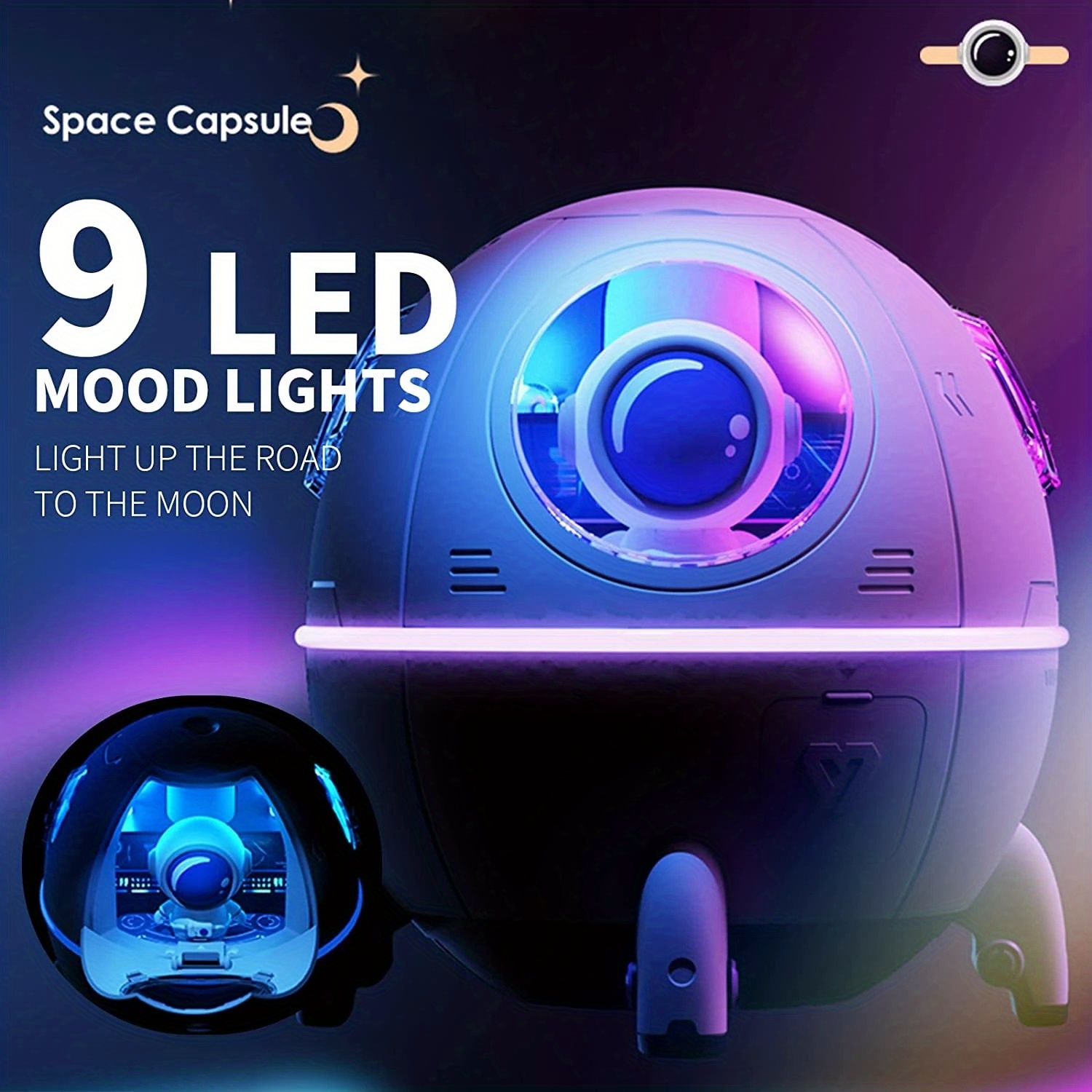 portable astronaut humidifier with led light and aroma diffuser usb powered for clean and hydrated air details 1
