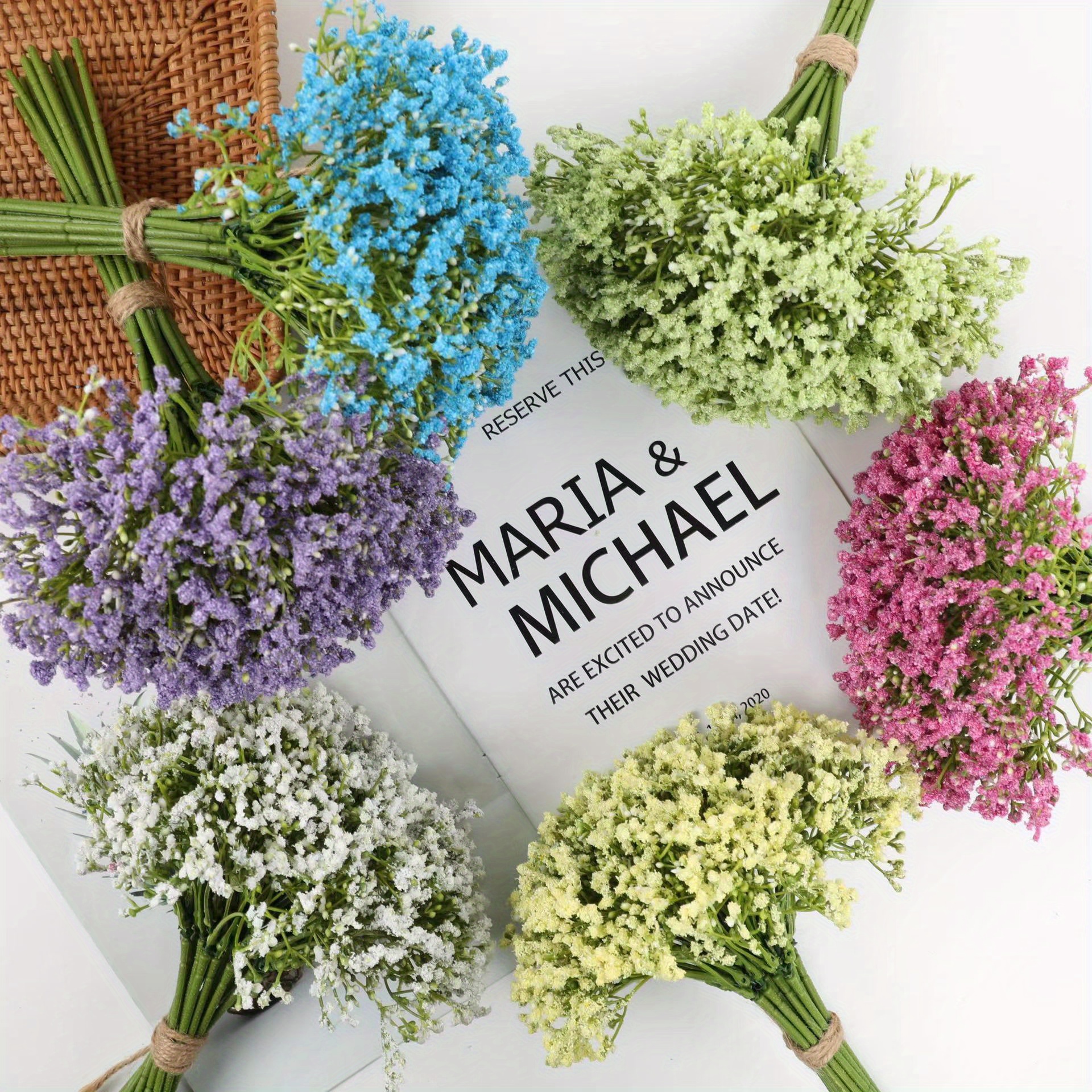 6pcs/bundle Artificial Flowers With Baby's Breath For Party