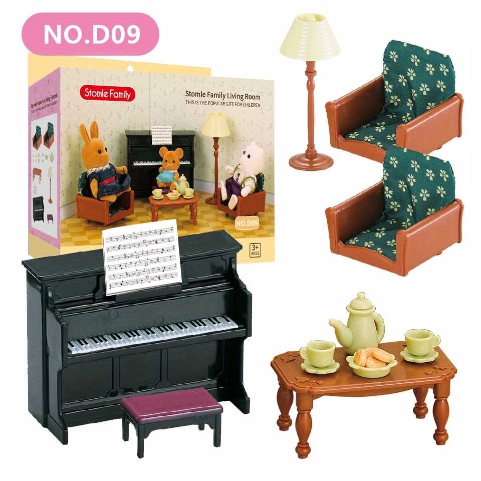 Miniatura 1/12 Forest Family Accessori per casa delle bambole Divano di  stoffa Mini camino Accessori in miniatura Forest Family Mobili per casa  delle bambole Letto da parete Pianoforte Letto matrimoniale Set 