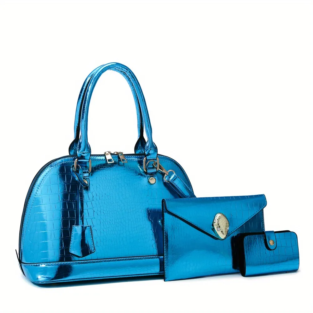 Neon Color Bag Set For Women, Crocodile Embossed Shell Handbags With Clutch  Purse & Card Holder - Temu Latvia