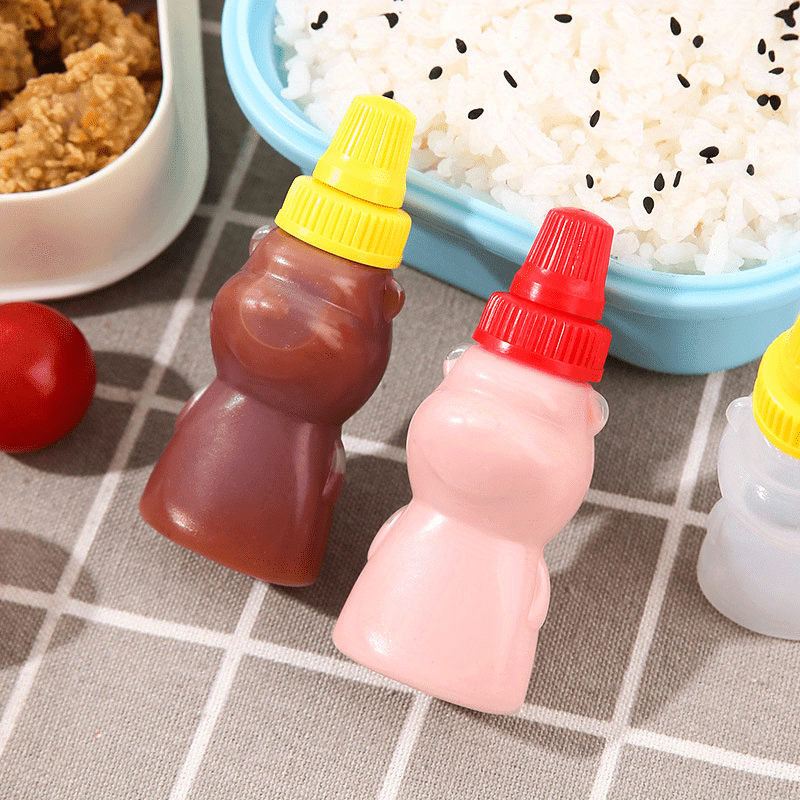 1Piece Mini Sauce Bottle Box Cartoon Fruit Fork Food Choice Heart Shaped  Condiment Sauce Container Kids
