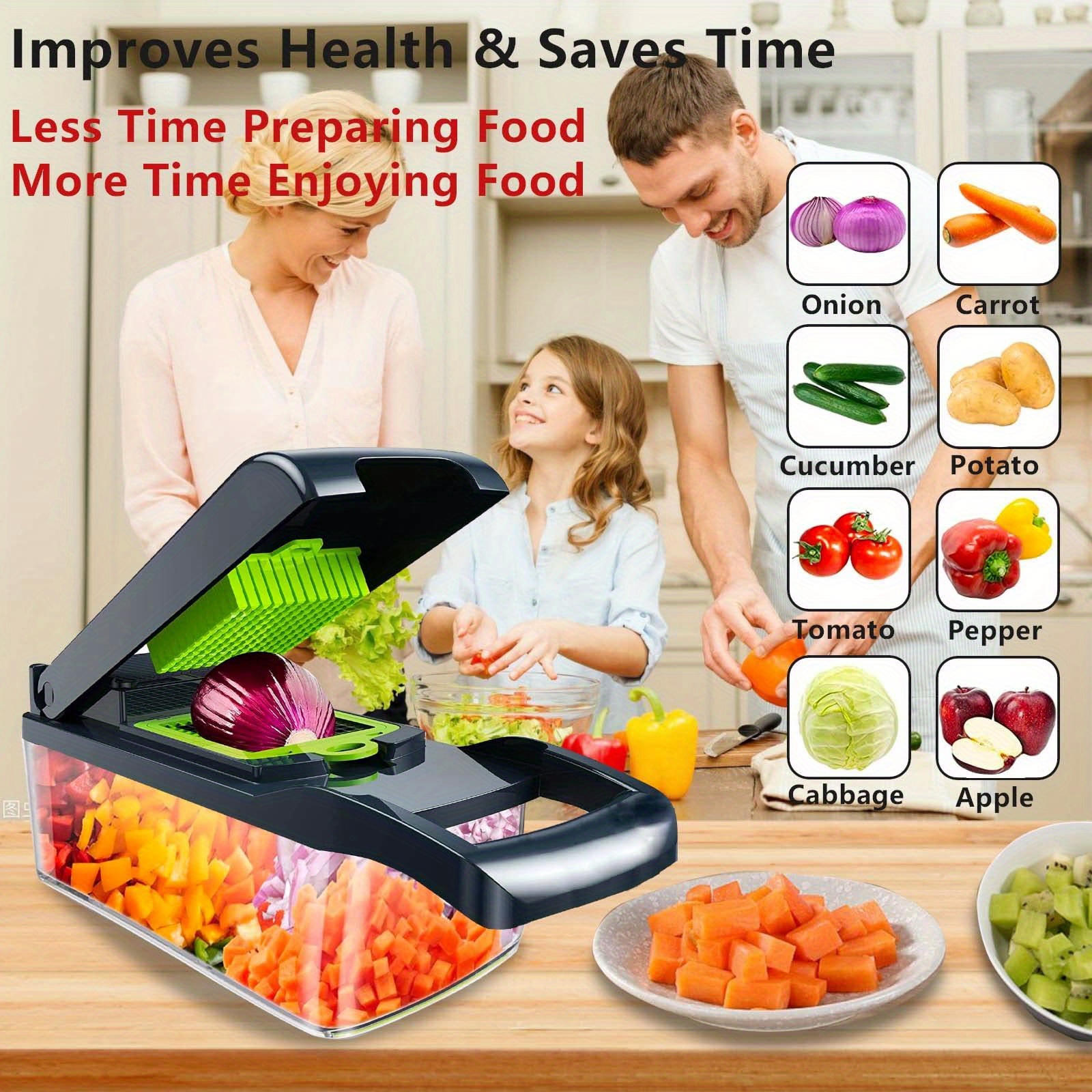  Vegetable Chopper, Pro Onion Chopper, 14 in 1Multifunctional Food  Chopper, Kitchen Vegetable Slicer Dicer Cutter,Veggie Chopper With 8  Blades,Carrot and Garlic Chopper With Container(blue): Home & Kitchen