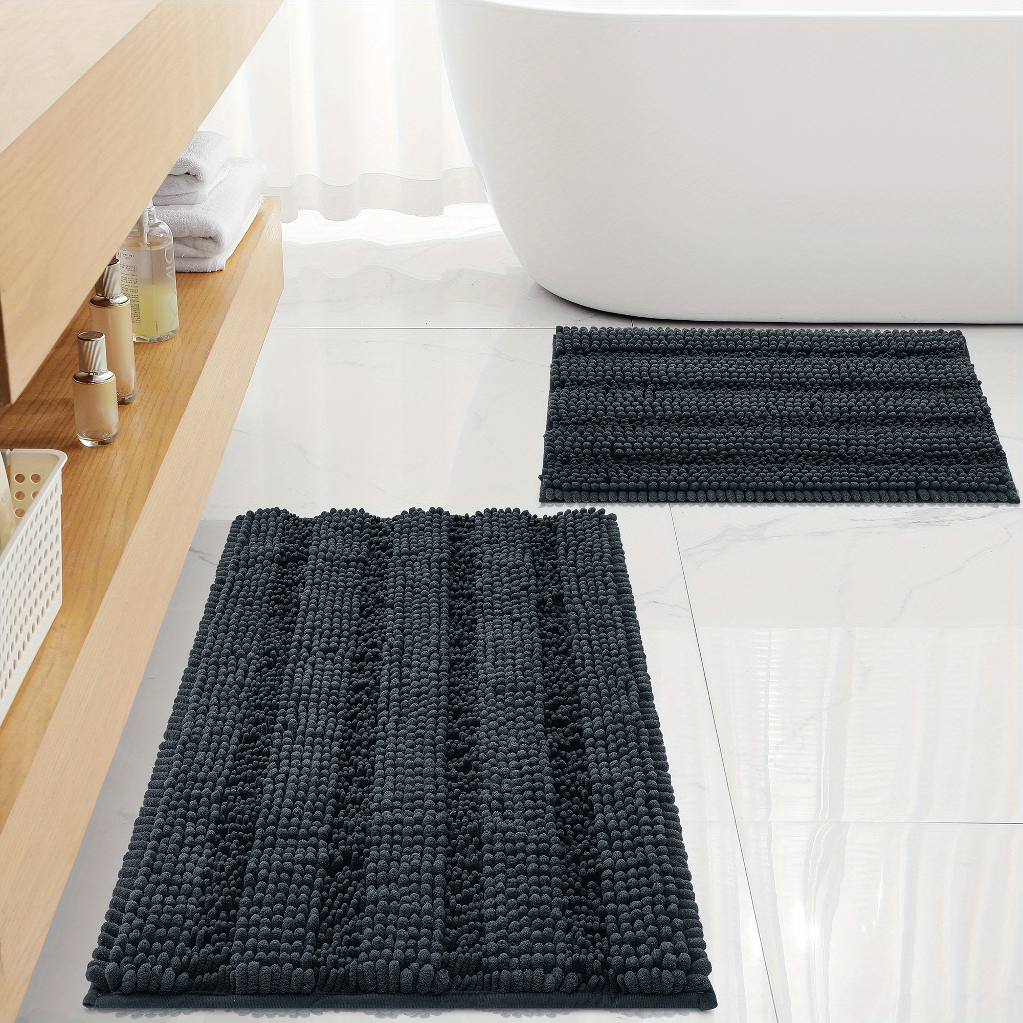 Mozzeilee Chenille Badematte - Ultraweich & Rutschfest (80x50cm)