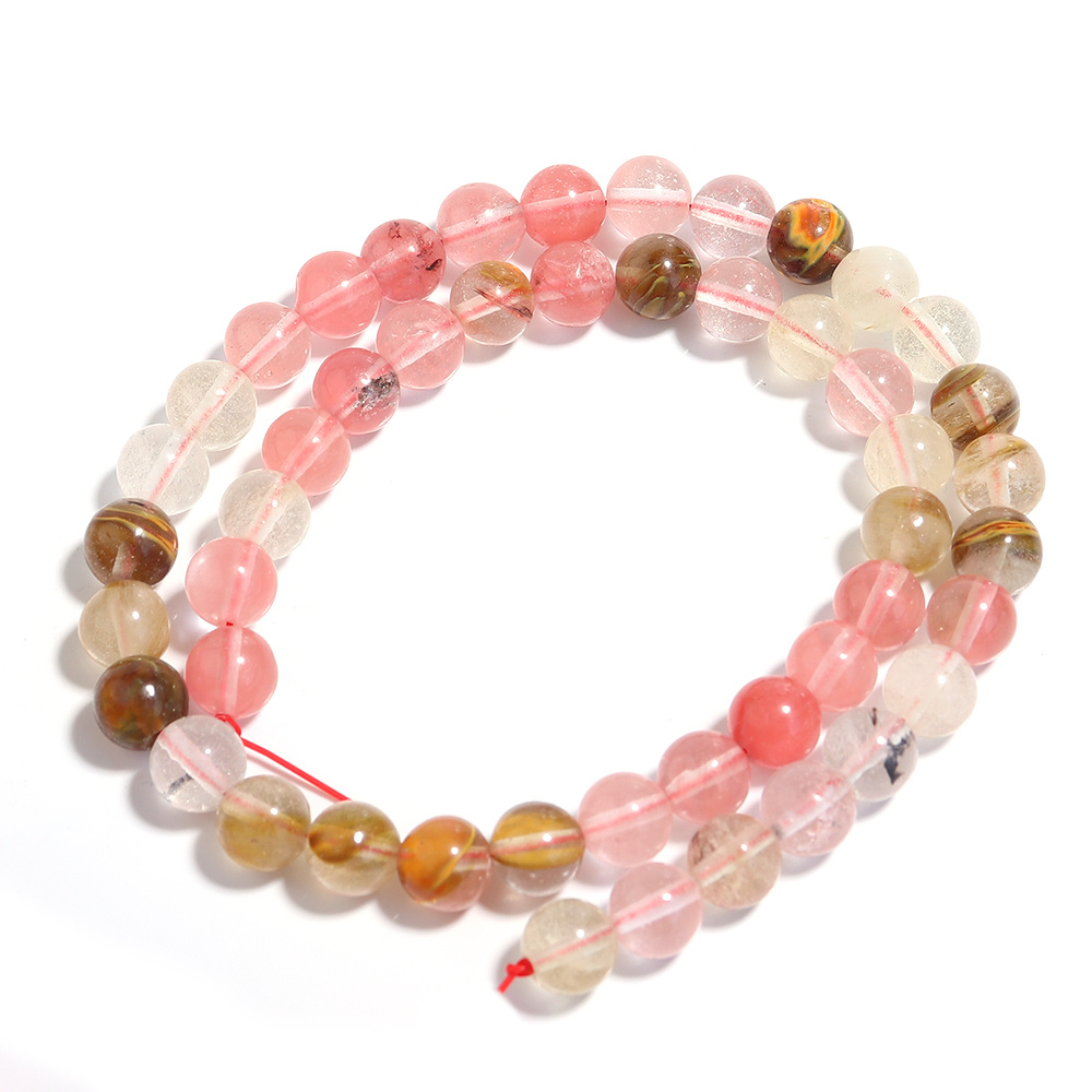 1 Strand Pink Watermelon Peel Stone Beads Round Loose Beads DIY Jewelry Making
