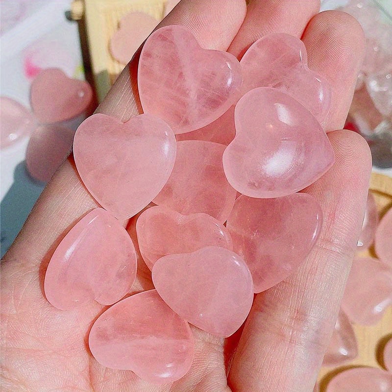 Natural Healing Crystal Natural Rose Stone Heart Love Carved Temu