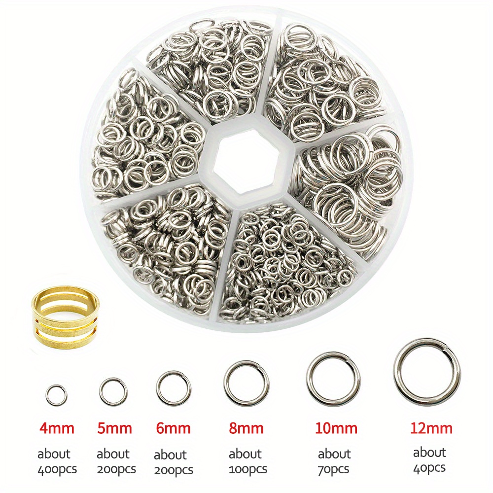 1 Box 310Pcs Stainless Steel Jump Rings 10mm Open Jump Ring Connectors Chainmail  Jump Rings Bulk for Jewelry Making Keychain Bracelet Necklace Earrings  Split Rings Charm DIY Supplies 