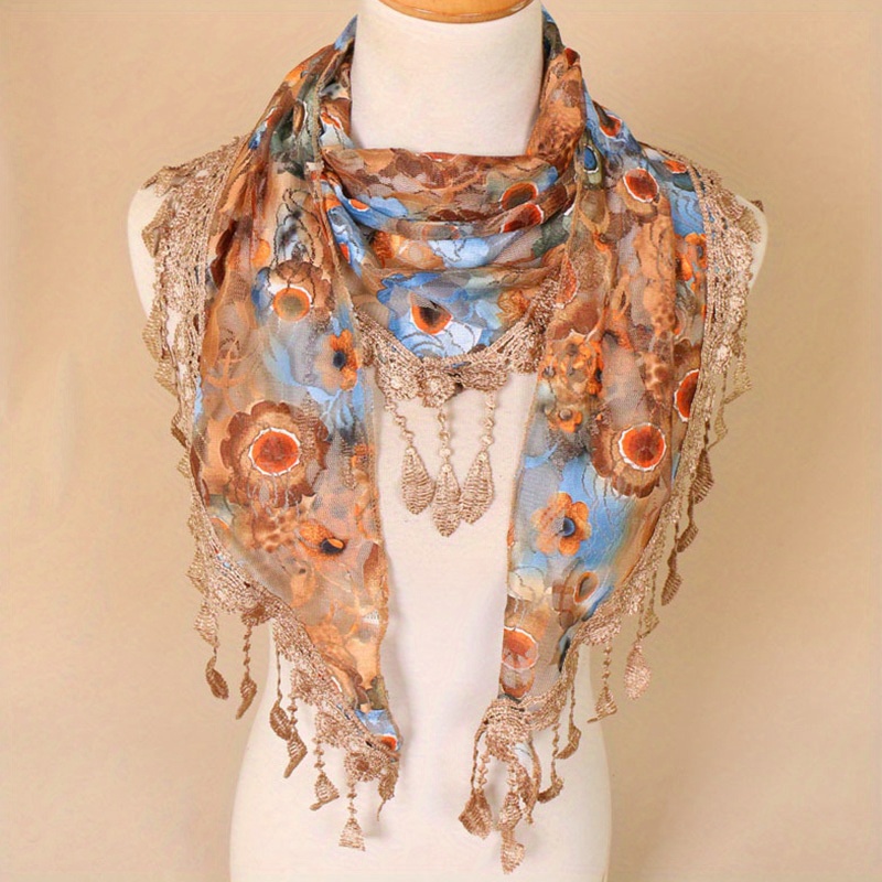 Colorful Embroidered Lace Triangle Scarf Thin Breathable Tassel Shawl