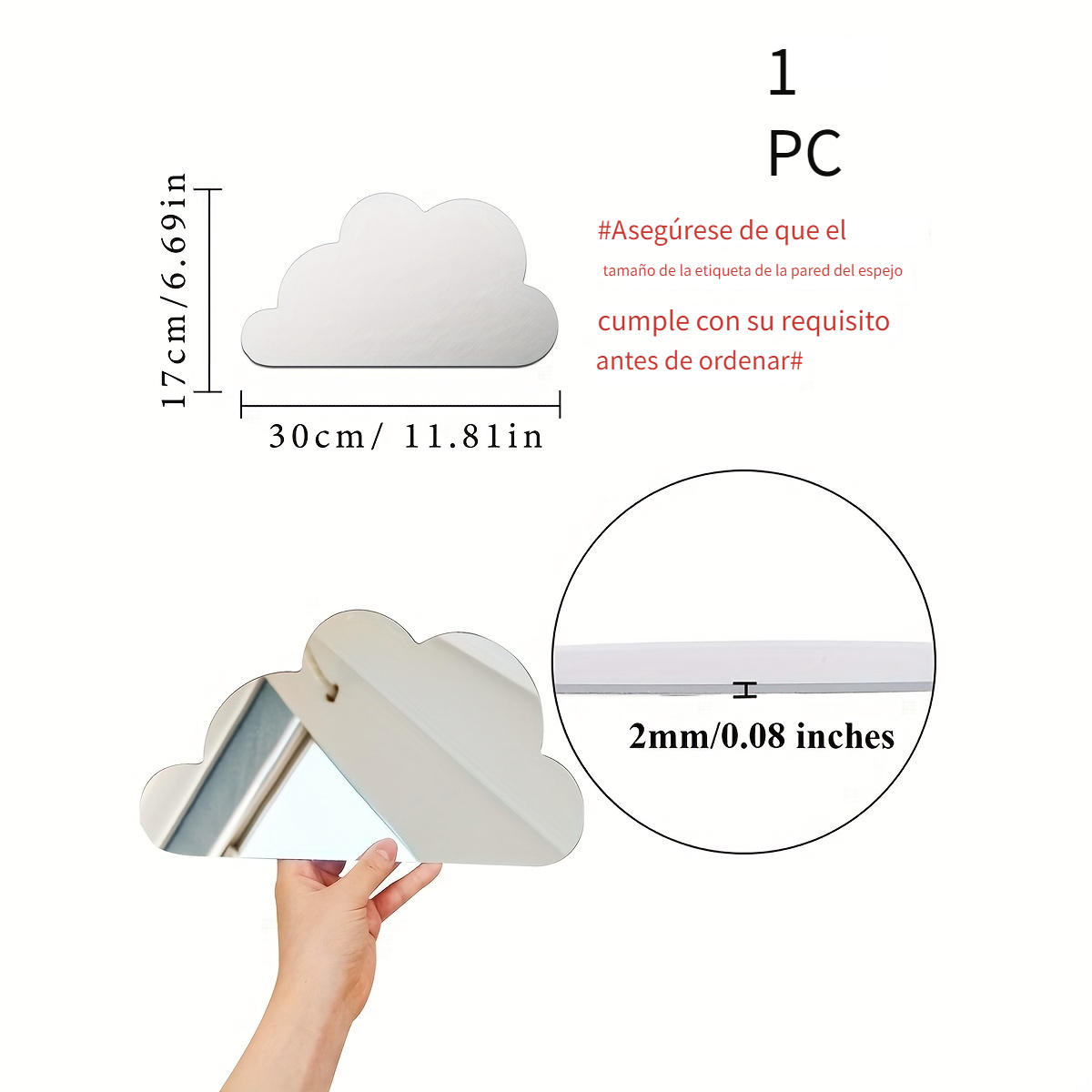 1pc Lindo Espejo En Forma Nube Plástico Pared Espejo - Temu