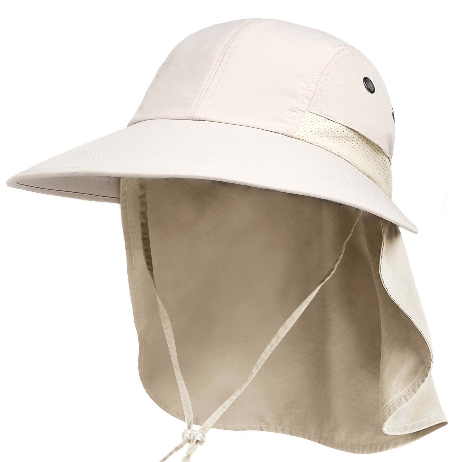 Beige Cool And Handsome Sun Protection Hat, Men's Wide Brim Hiking Neck Flap Outdoor Hats Fishing Hat For Women