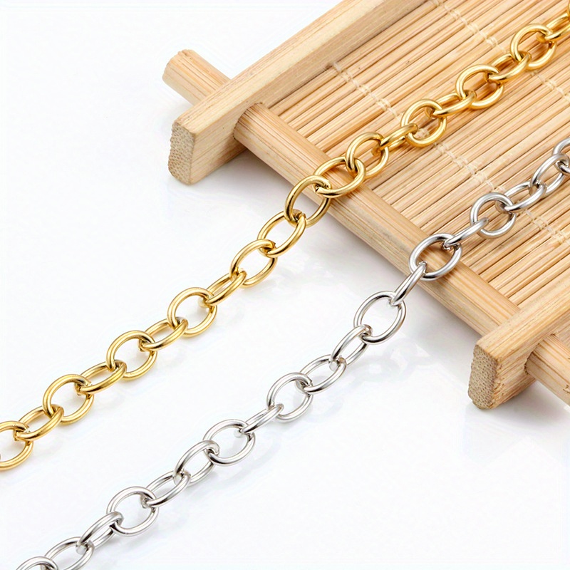 Stainless Steel Golden Color Oval Embossing Chains - Temu