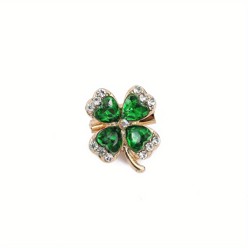 Cat's Eye Lucky Four Leaf Clover Small Brooch Collar Pin