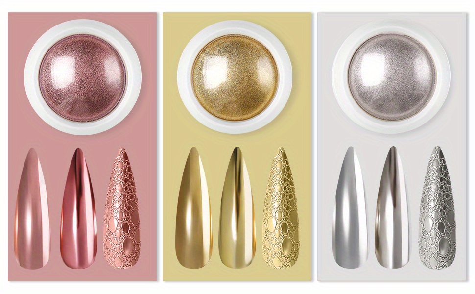 Rose Gold Chrome Nail Powder - 6 Jars Metallic Mirror Nail Effect Pigment  Chrome Powders for Nails, Champagne Light Pink Laser Rose Multi-chrome Gold