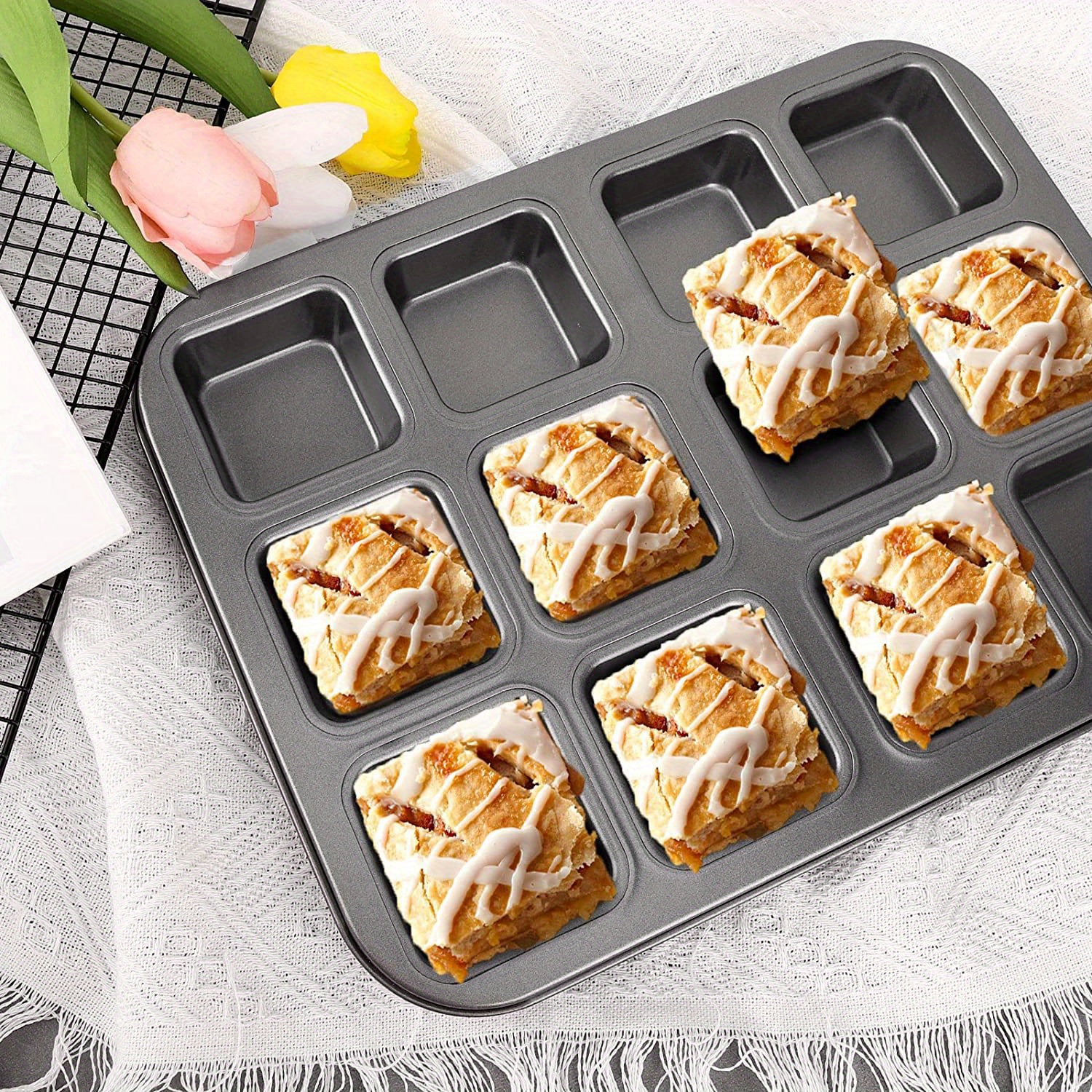 Brownie Cake Pan 12-Cavity,Mini Loaf Pan,Non-Stick Carbon Steel