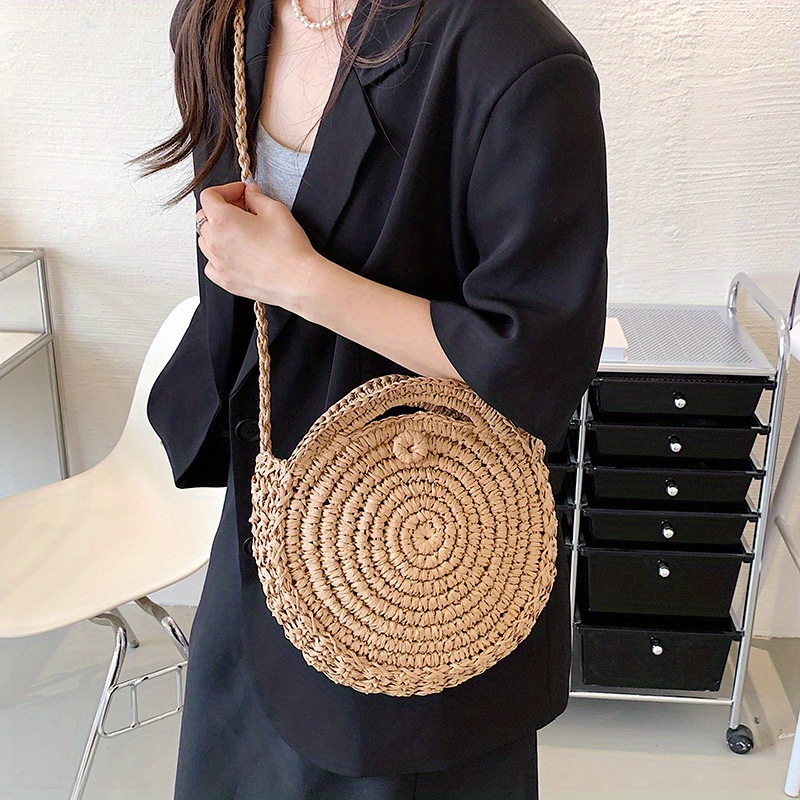 Simple Straw Tote Shoulder Bag, All-match Storage Bag, Solid Color