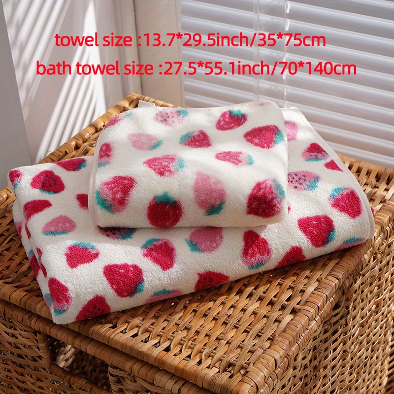 Cute Strawberry Kitchen Hand Towel with Hanging Loop, Polka