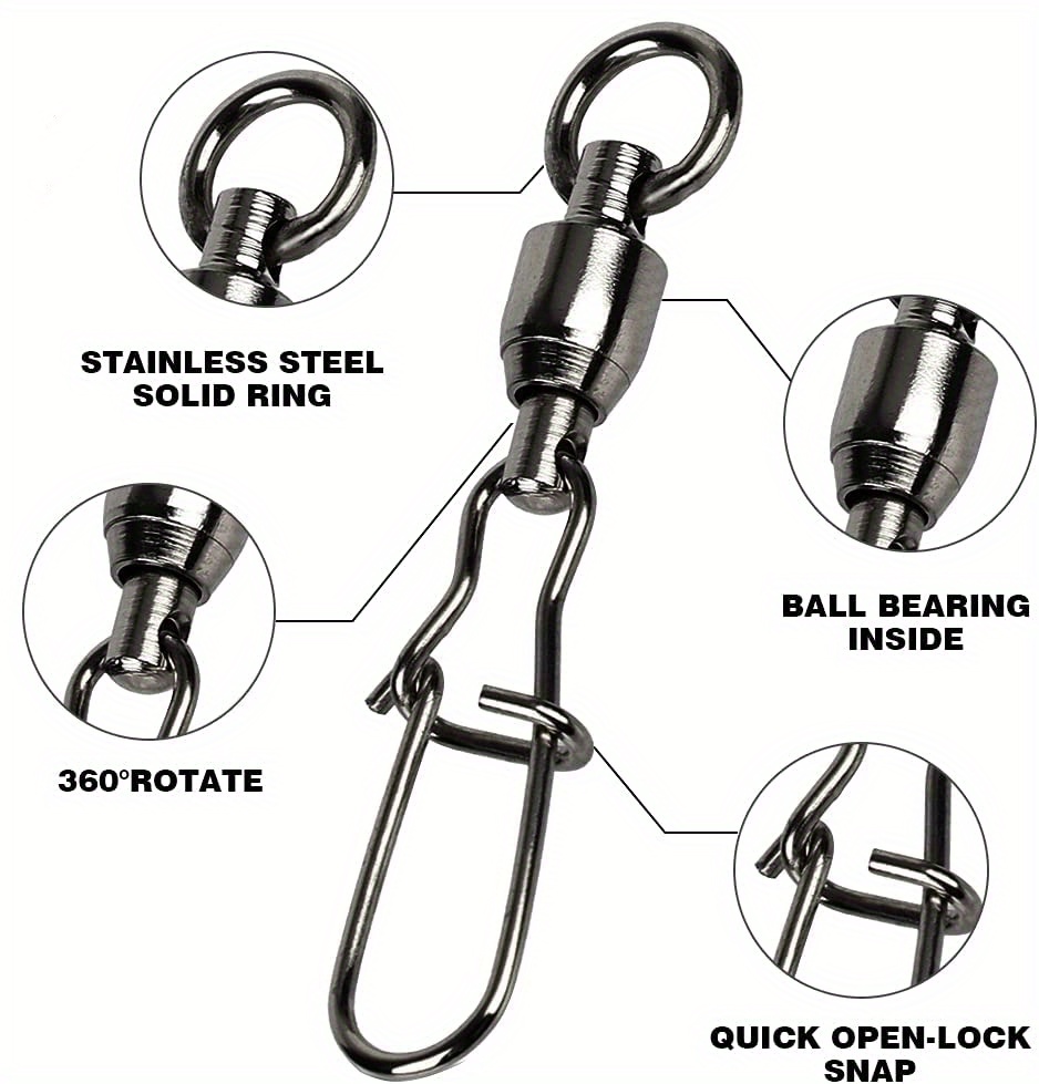 Fishing Barrel Swivels, 50Pcs 110LBS Stainless Steel Solid Ring Tackle,  Black