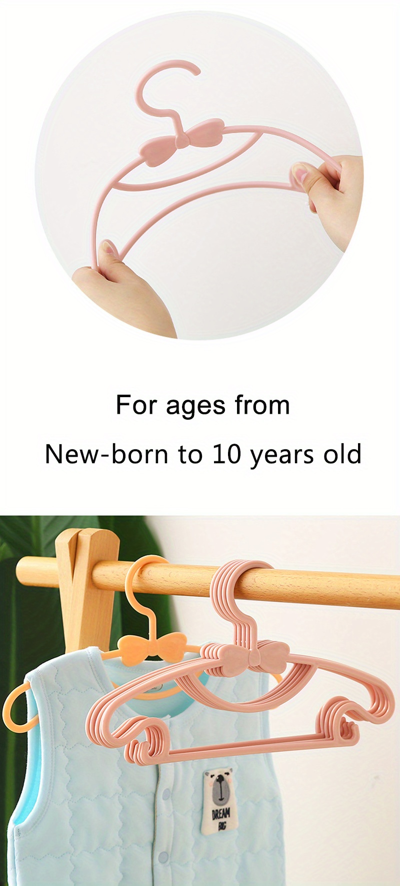 10pcs Children's Clothes Hanger, PP Material, Newborn Clothes Hanging Rack,  Bow Wardrobe Storage Clothes Rack, Strong And Durable With Hook, For 0-10