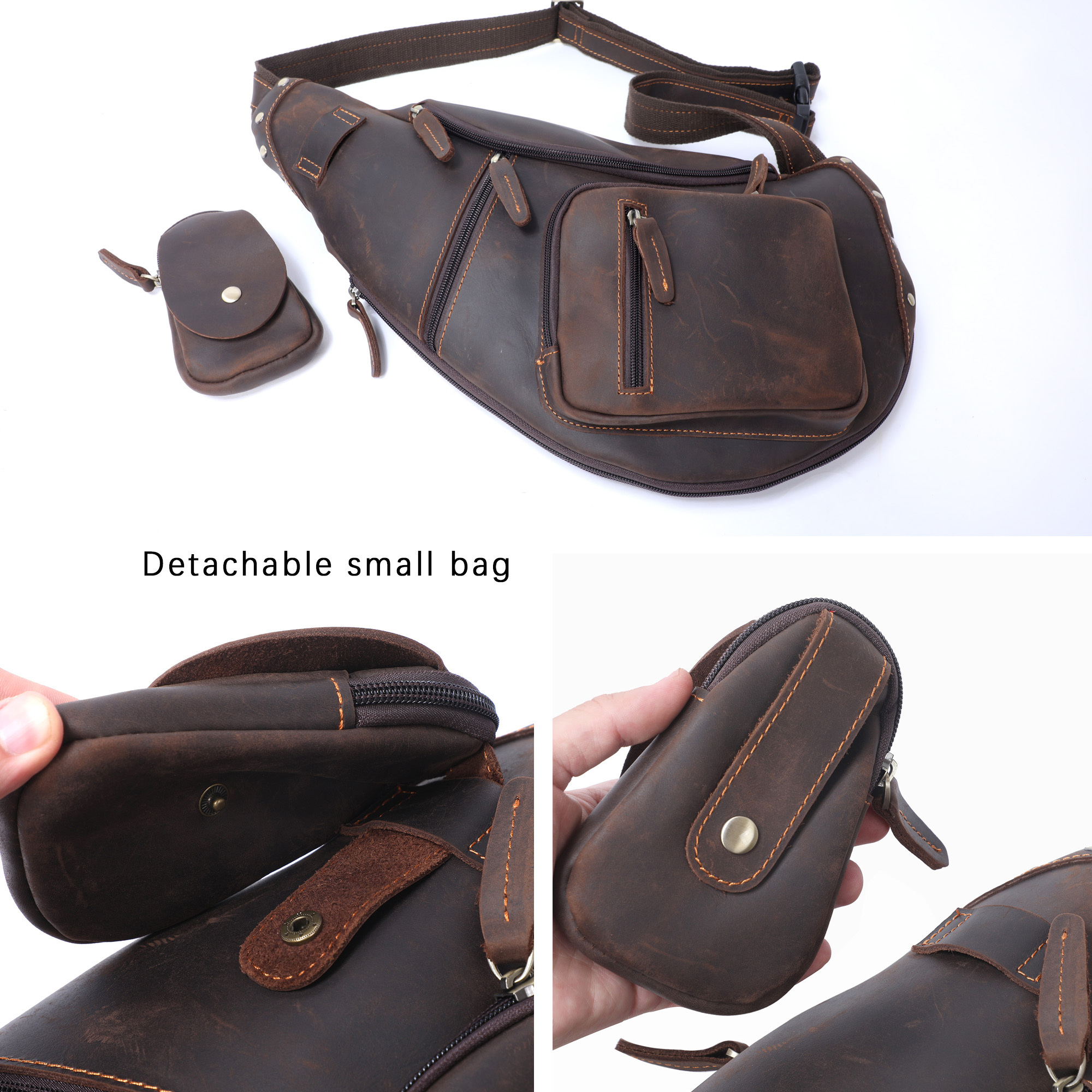 Crazy Horse Leather Chest Pack Men's Leather Sling Bag Vintage Chest Bag