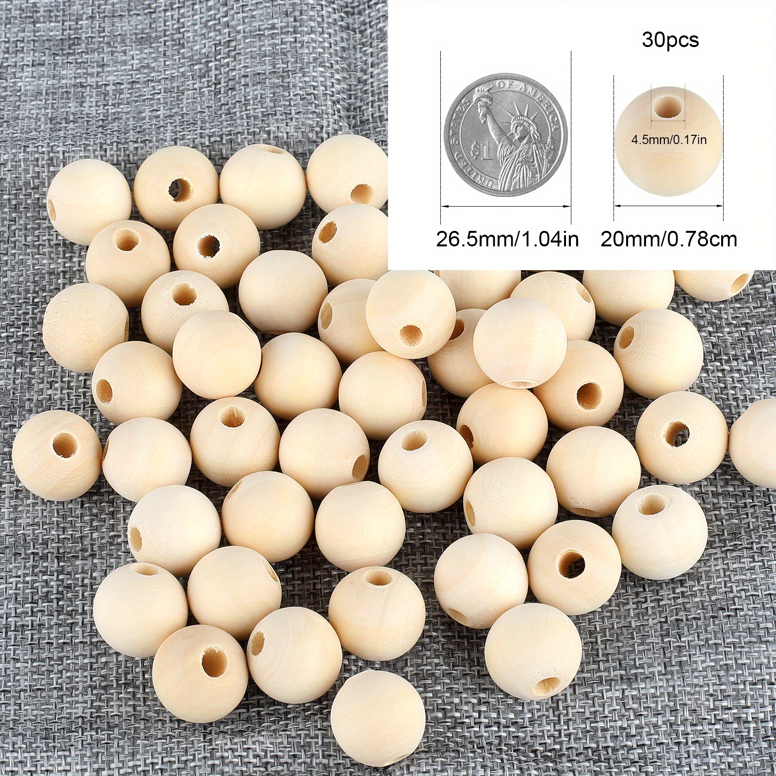 Wooden Beads Natural Round Wooden Beads Diy Crafts Home - Temu