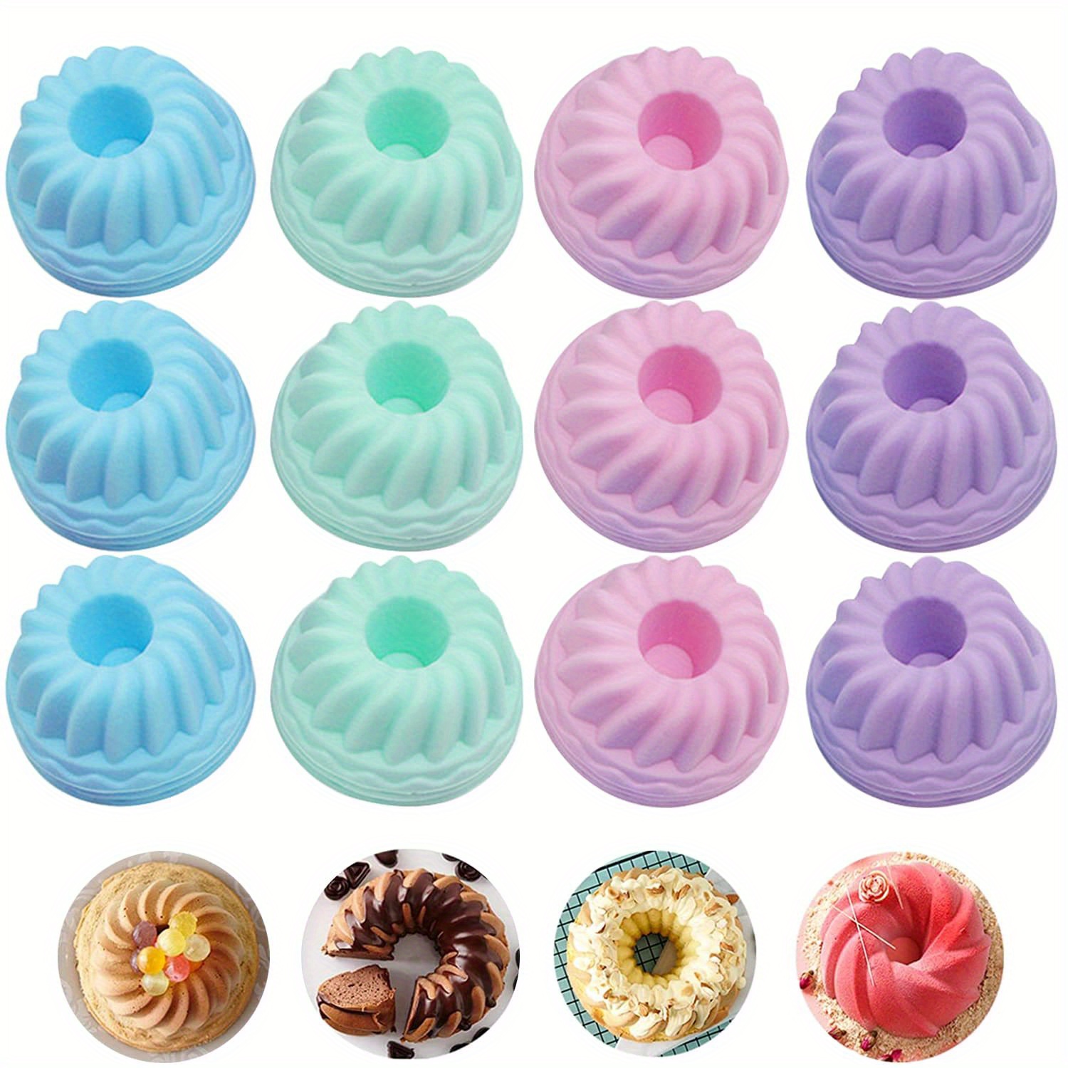 Silicone Donut Pans for Baking, 16 Pcs Mini Bundt Pan Silicone Donut Molds, Nonstick Doughnut Muffin Pumpkin Cup Cupcake Molds Pan, Mini Fluted Tube