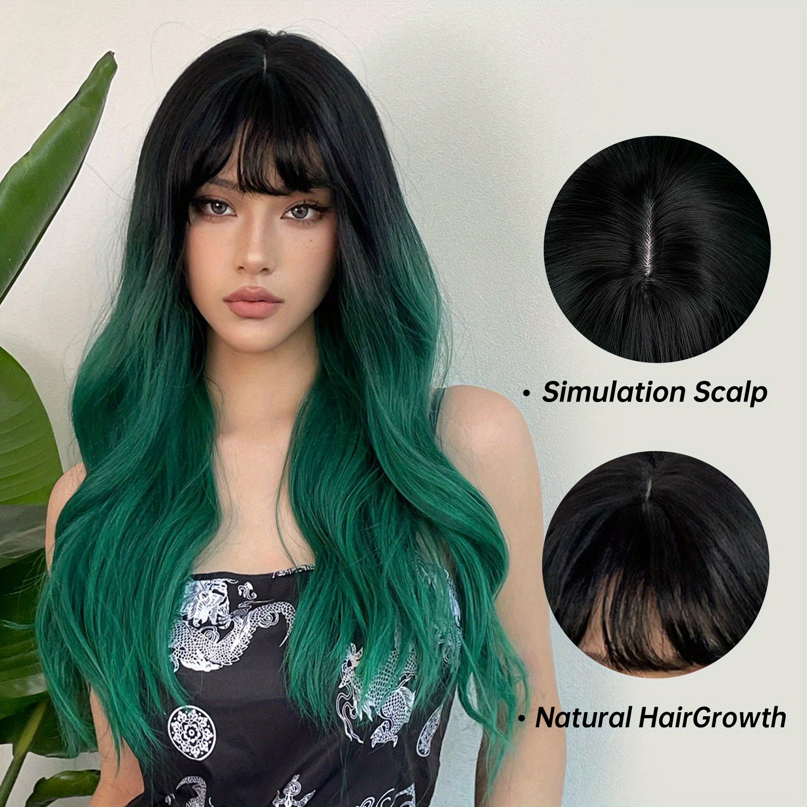 BAMNIE Synthetic Wig Curly Wavy Middle Part Wig Ombre Long Grey Ombre Pink  Ombre Brown Ombre Green Ombre Red Synthetic Hair 24 inch Women's  Fashionable Design Women Synthetic Dark Gray Ombre 