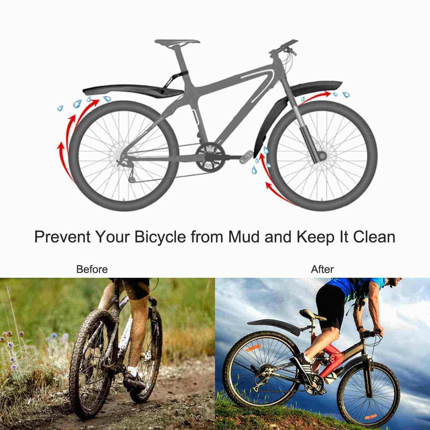 Serveuttam Mudguard for Cycle with Reflective Tape | Plastic Front and Rear  Mud Guard for Mountain Bicycles | Fully Adjustable Universal Mudguards for