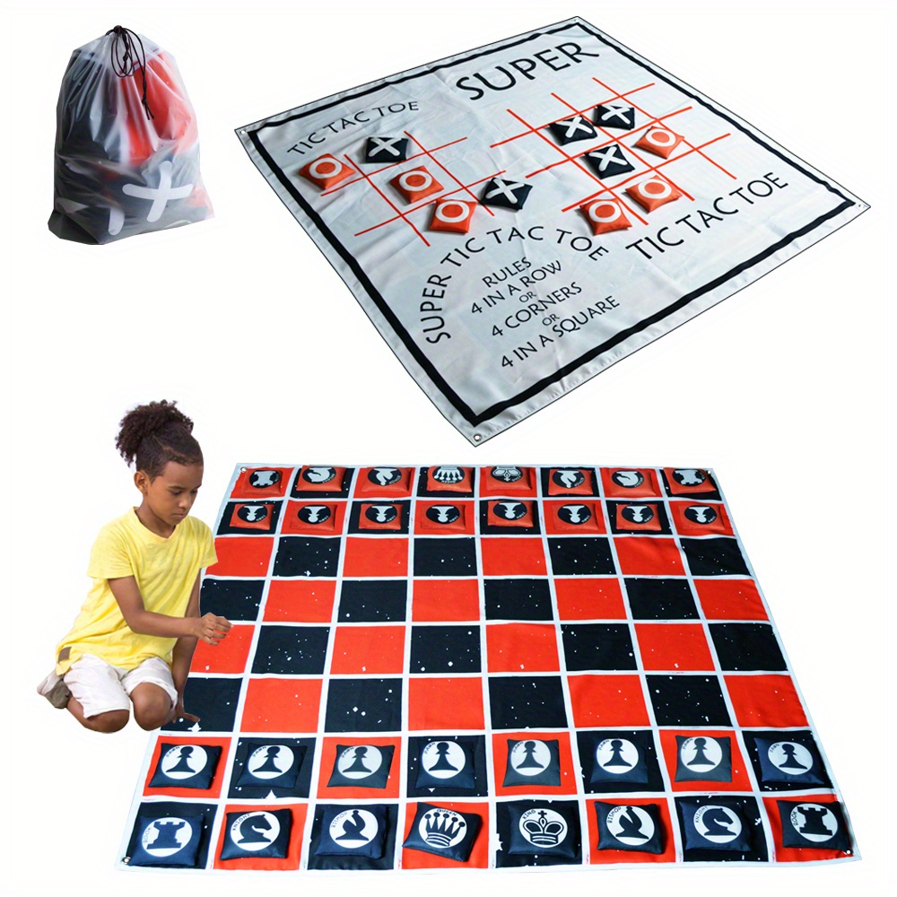 4in1 Jumbo Chess Board Game Giant Tic Tac Toe, Checkers & More
