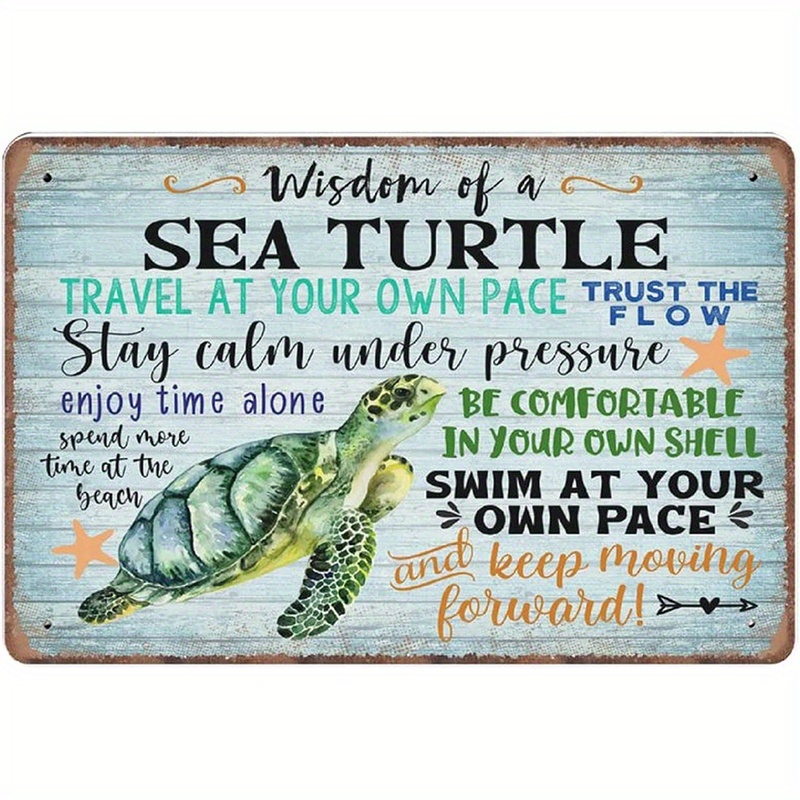 TEMU [2d Flat] 1pc Sea Turtle Wisdom - Inspirational Style 8×12 Inch Vintage Metal Tin Sign - Turtle Lovers & Motivational Decor, Vintage Metal Tin