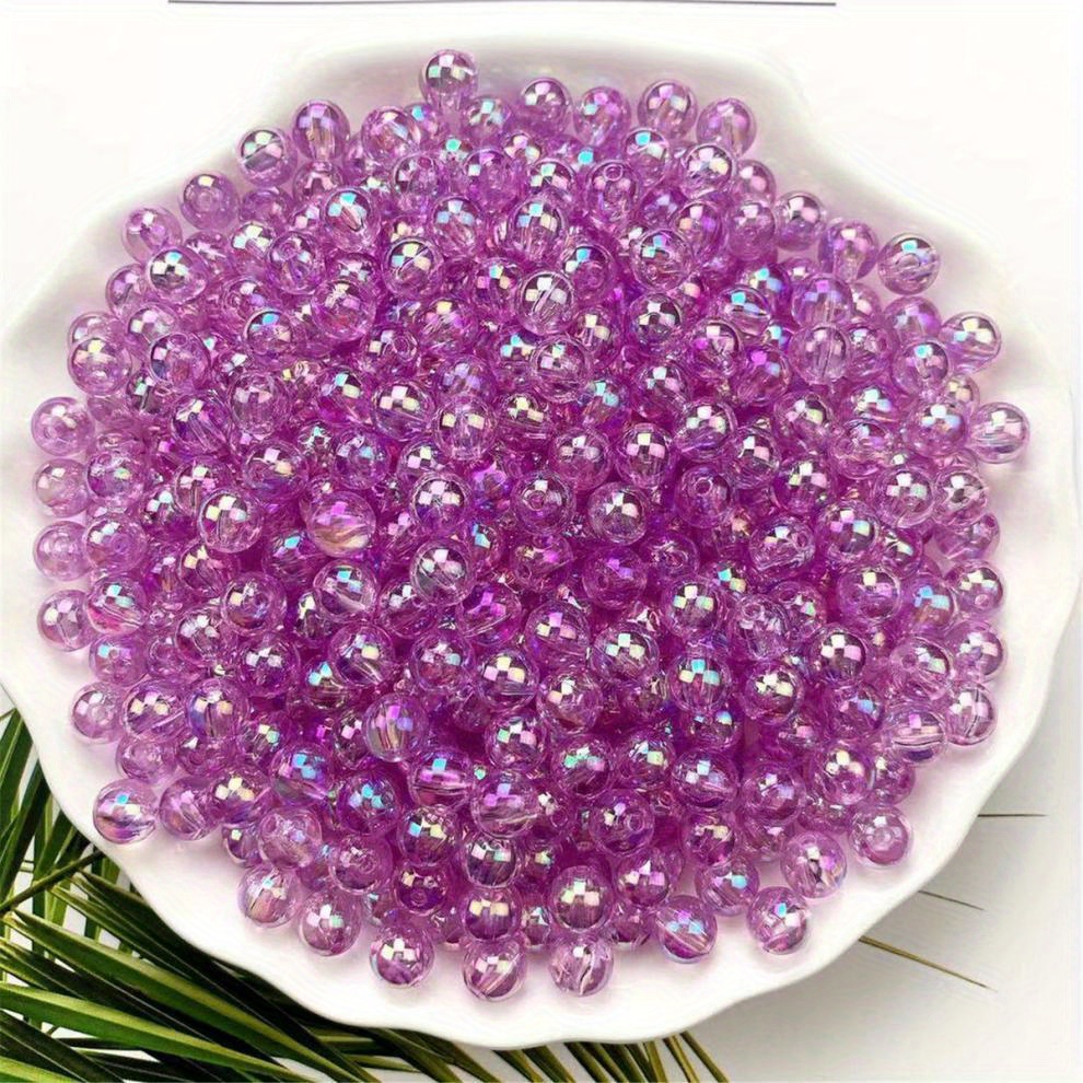 200pcs 8/10mm Acrylic Faceted Beads Medium Beads, Transparent Colorful  Round Loose Beads For DIY Bracelet Beaded Handmade DIY Jewelry Accessories