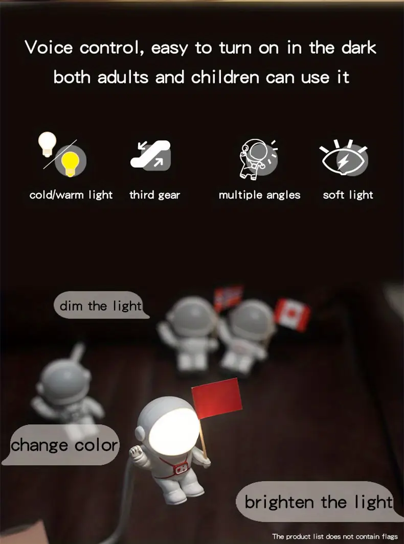 astronaut usb night light voice control mini led usb plug dimmable sensor bedroom reading desk lamp smart lights for home decor living room halloween christmas wedding decor wall decor for travel camping gift for birthday christmas Product details 1