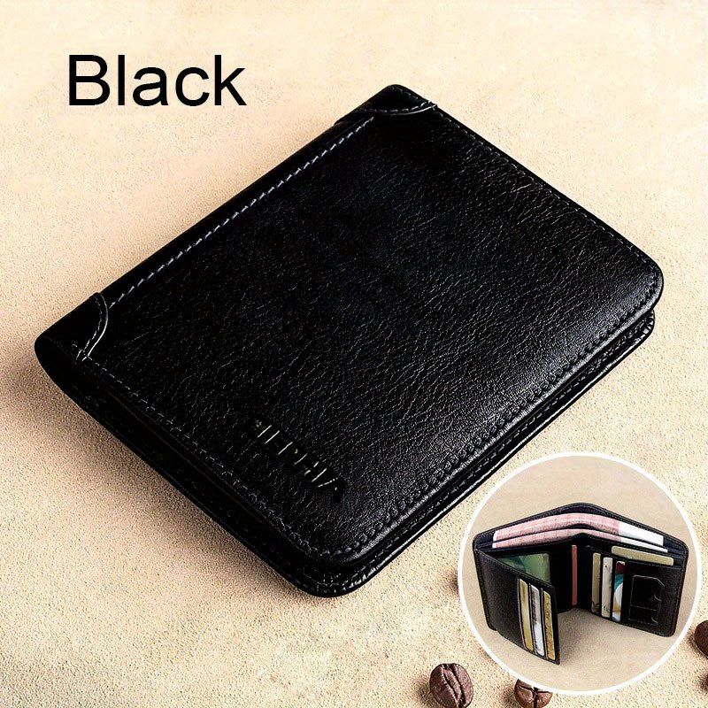 genuine leather rfid wallets for men vintage thin short multi function id credit card holder money bag give gifts to men on valentines day black