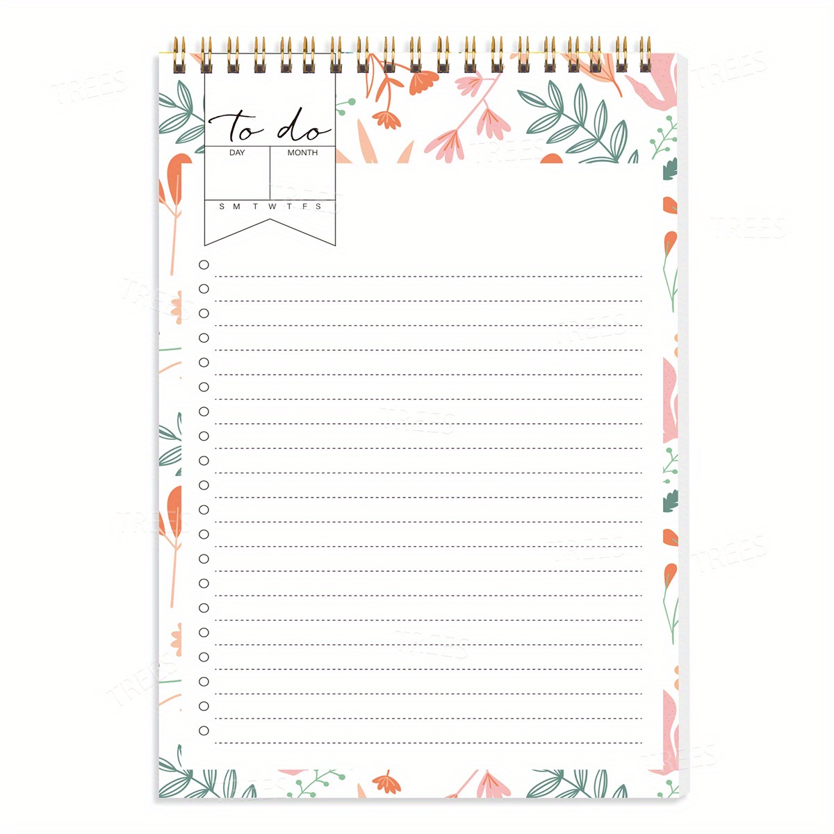 Flower Pattern Daily Planner To Do List Notepad Spiral Organizer