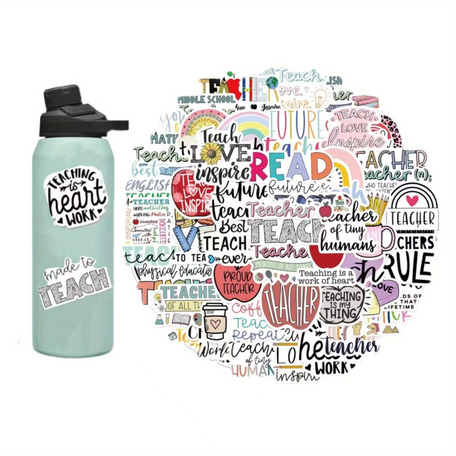 10/30/50Pcs Teacher English Inspirational Stickers Waterproof