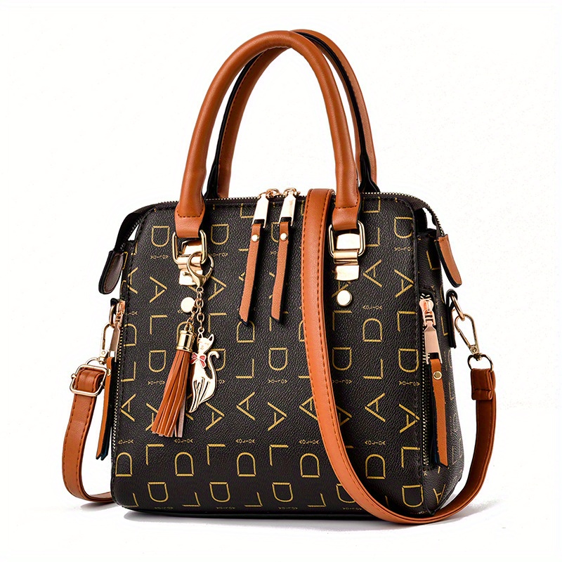 Square Crossbody Bag Tassel Decor Top Handle Purse