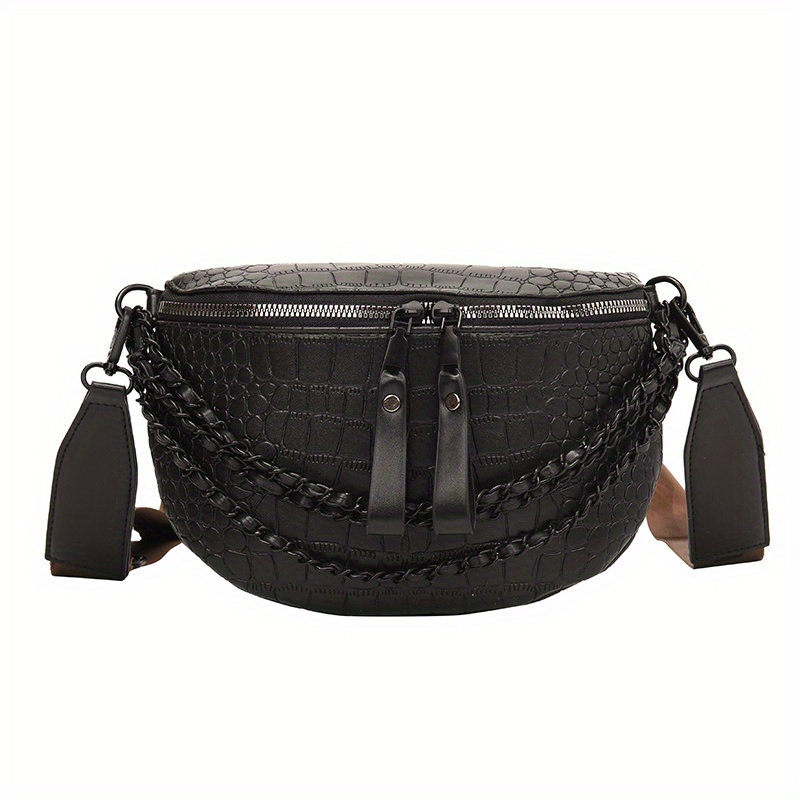 Crocodile Embossed Waist Bag Chain Decor Zipper Fanny Pack, Cool Faux  Leather Chest Bag For Girls - Temu