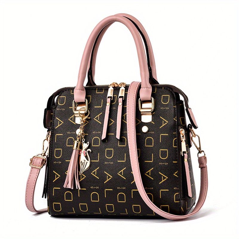 Square Crossbody Bag Tassel Decor Top Handle Purse