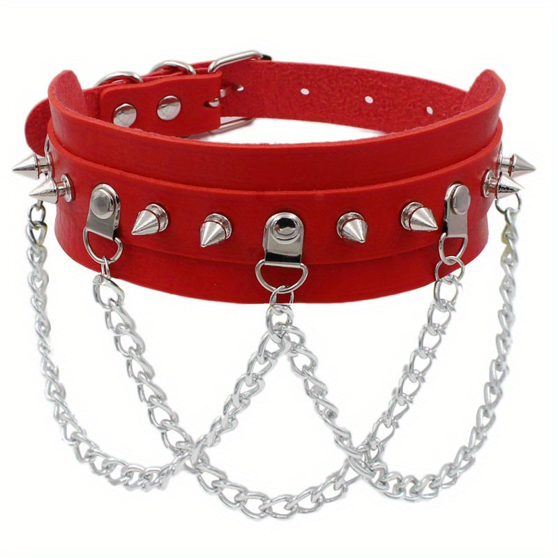 Punk Chain Buckle Rivet Leather Necklace Bar Party Accessories