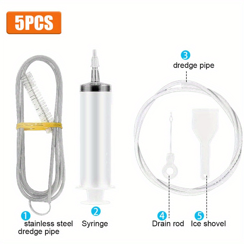 5pcs Refrigerator Drain Cleaning Brush Set With Injector Hose