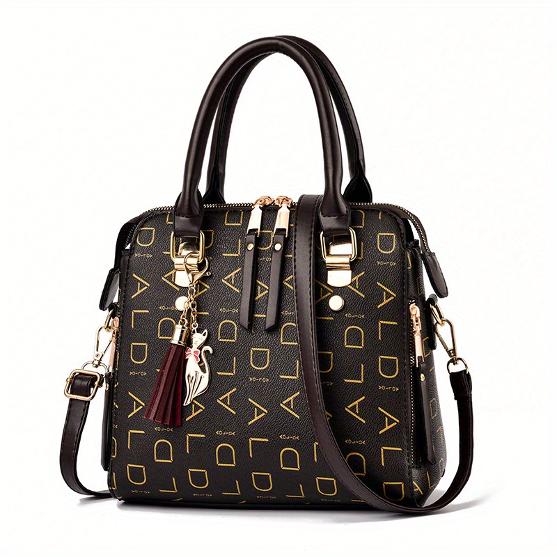 Square Crossbody Bag Tassel Decor Top Handle Purse