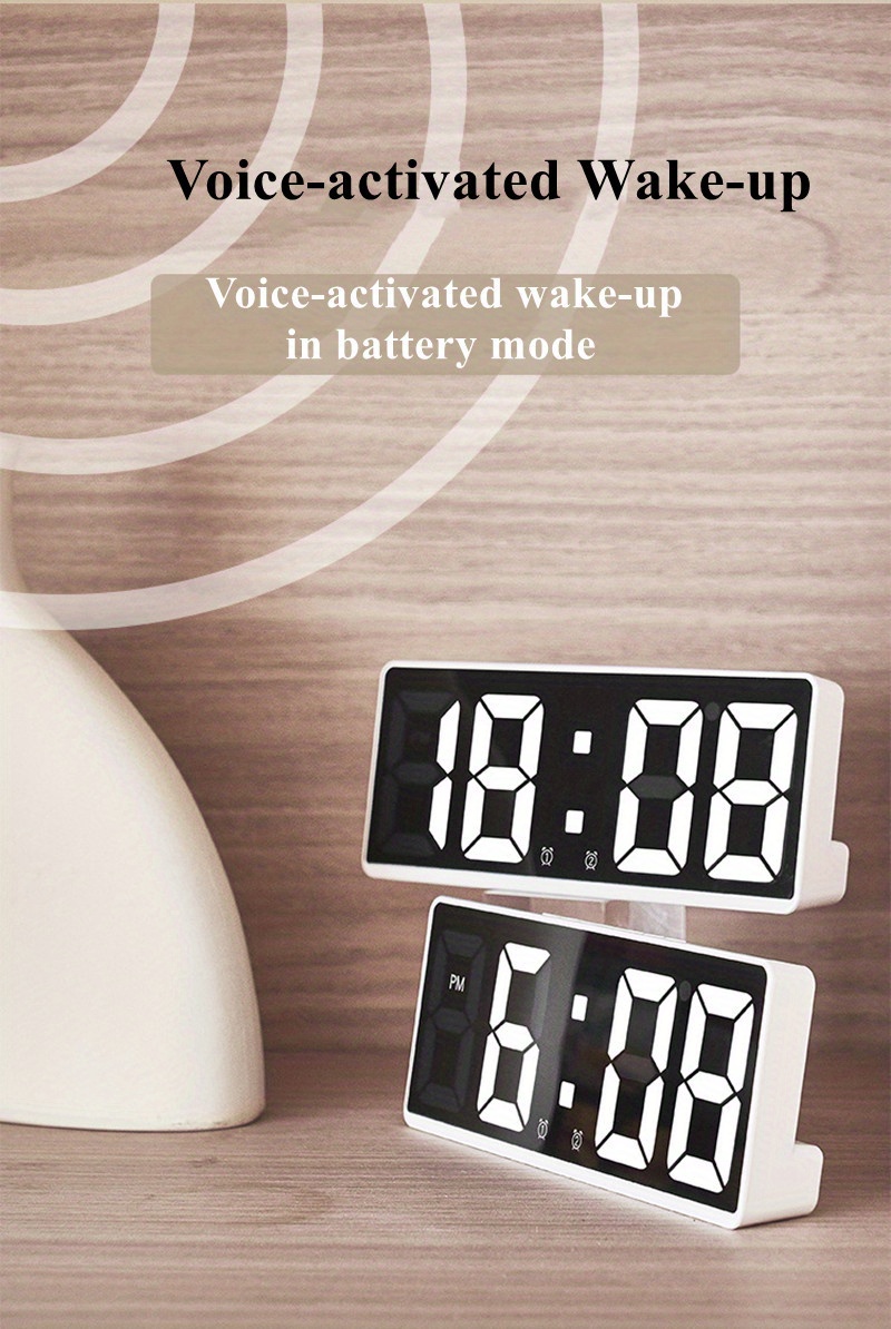 1pc, Reloj Despertador Digital Control Voz Temperatura Snooze Modo Nocturno  Reloj Mesa 12/24h Relojes Led Watch, 90 Días Protección Comprador