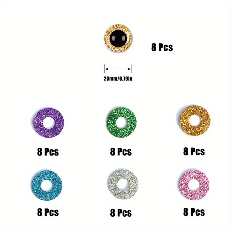 30mm Clear Safety Eyes with a Purple Sparkle Glitter Slip and