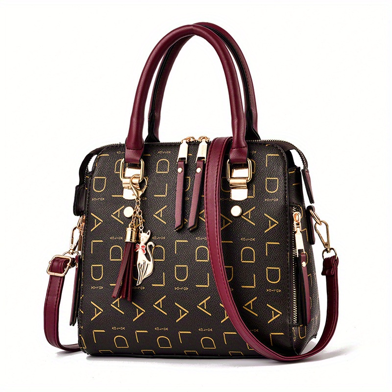 Square Crossbody Bag Tassel Decor Top Handle Purse