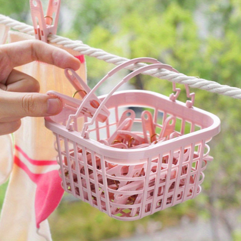  Mosichi 30 pinzas de plástico para ropa a prueba de viento,  pinzas de secado con cesta de almacenamiento, color rosa : Hogar y Cocina