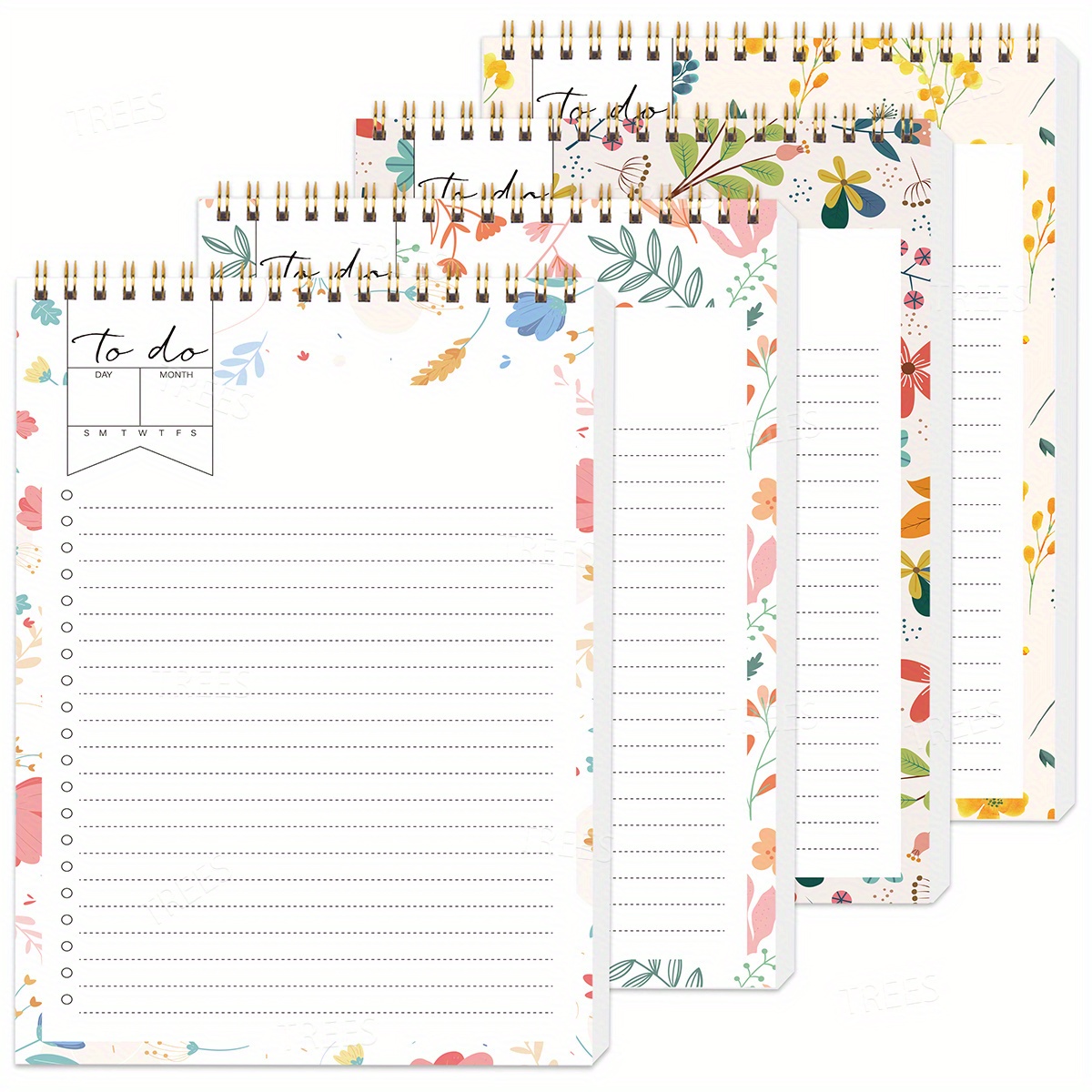 Flower Pattern Daily Planner To Do List Notepad Spiral Organizer