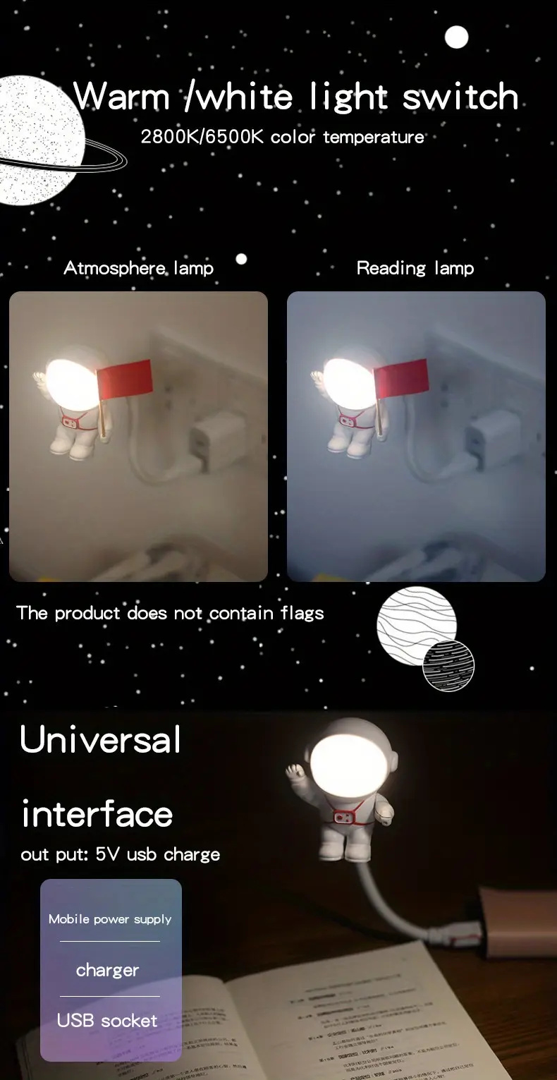 astronaut usb night light voice control mini led usb plug dimmable sensor bedroom reading desk lamp smart lights for home decor living room halloween christmas wedding decor wall decor for travel camping gift for birthday christmas Product details 2