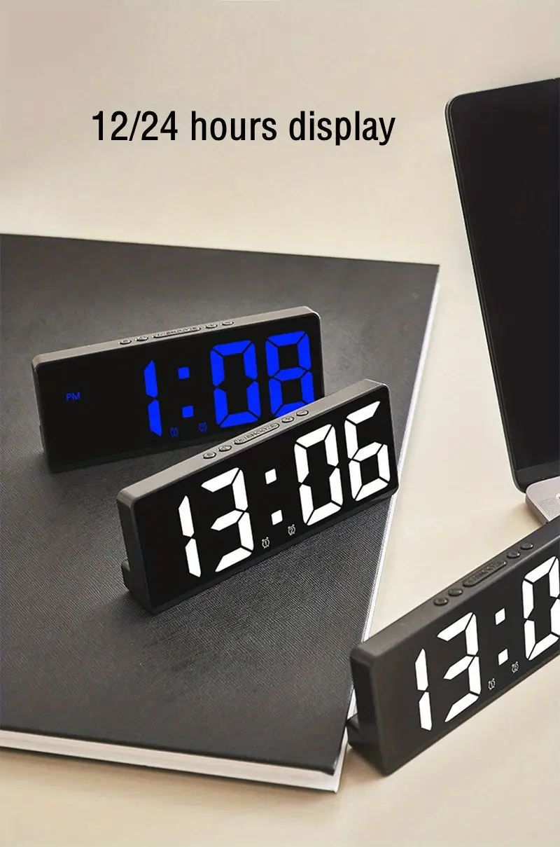 1pc, Reloj Despertador Digital Control Voz Temperatura Snooze Modo Nocturno Reloj  Mesa 12/24h Relojes Led Watch, 90 Días Protección Comprador