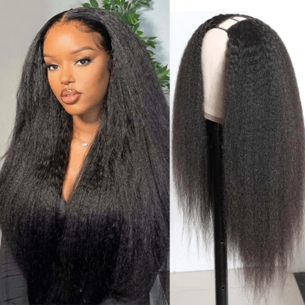 * Straight U Part Hair Wigs 150% Density Yaki Straight Brazilian Human Hair  Wigs For Women Girls 10-24 Inch Natural Color