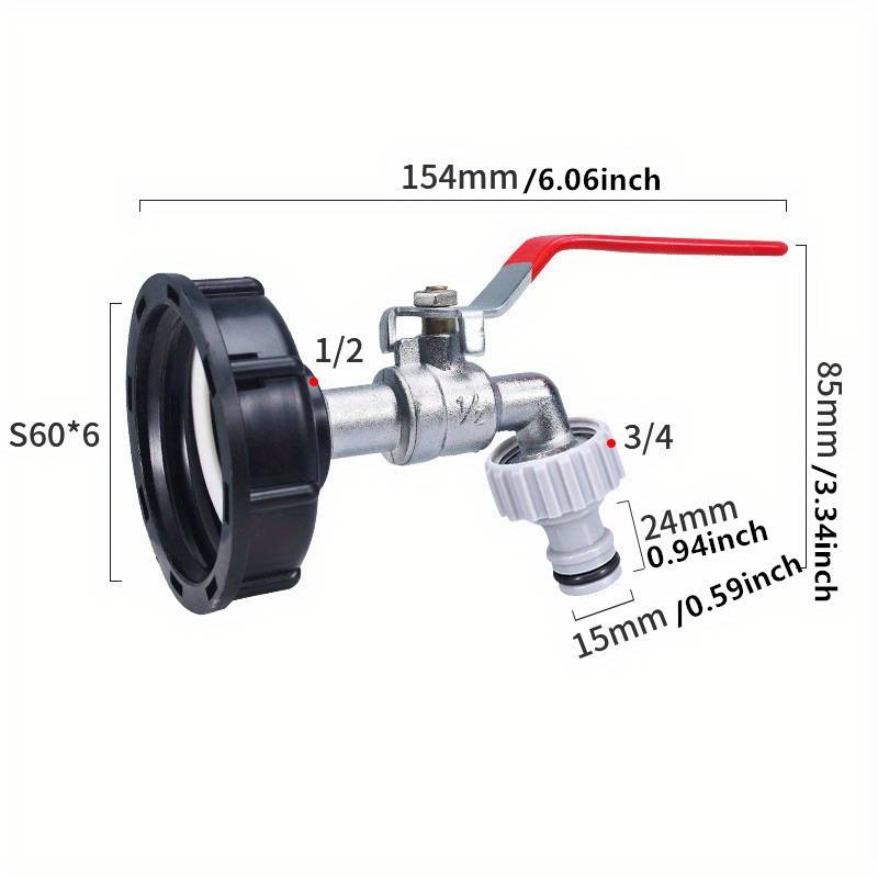 Rubinetto In Ottone Per Serbatoio IBC 3/4" Con Adattatore S60x6 E Nastro Sigillante - Valvola A Sfera Antigelo Per Cisterne Acqua Piovana, Giardino E Autolavaggio